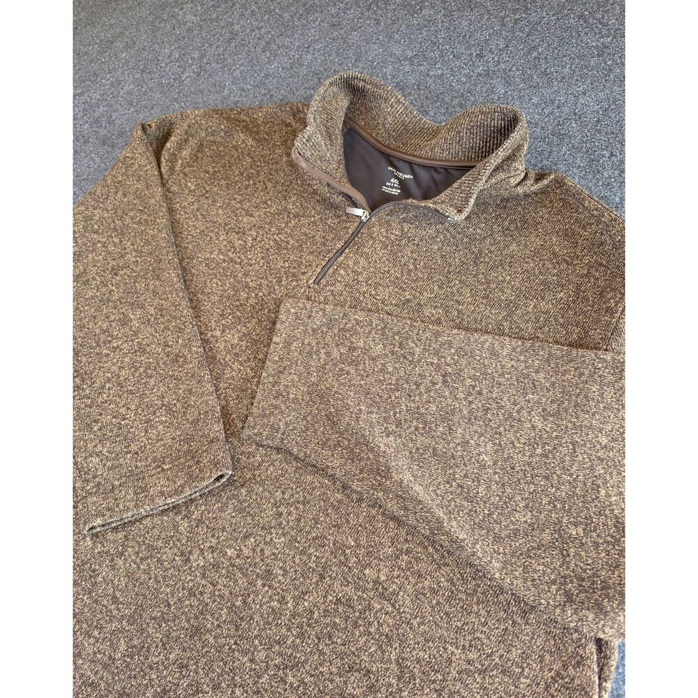 Van Heusen Flex Sweater Men's 4XL Big Tall Brown Marled 1/4 Zip Fleece Pullover